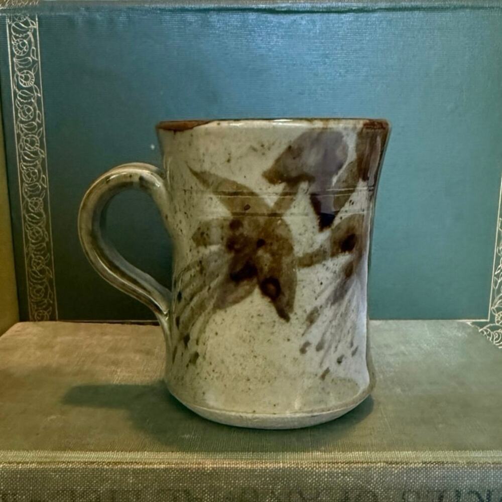 Vintage 1981 Signed Studio Pottery Mini Mug – Leaf Design – 4-5 oz